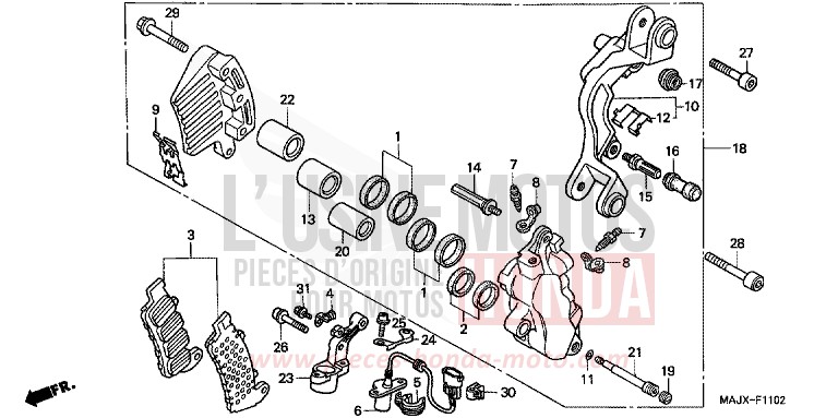 L. FRONT BRAKE CALIPER (ST1100A) for Pan-European ABS SIENA GOLD METALLIC (Y158) from 1999